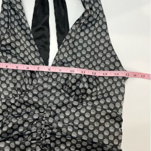 EXPRESS Y2K 8 Dot and Stripe Black/Gray/White Satin Ruched Halter Neck Tank - Picture 9 of 9